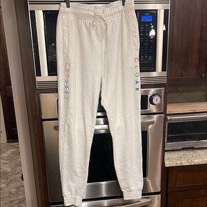 CLOAK LOGO WHITE SWEATPANTS JOGGERS W/MULTICOLOR RAINBOW 🌈 LOGO UNISEX SIZE 2XL